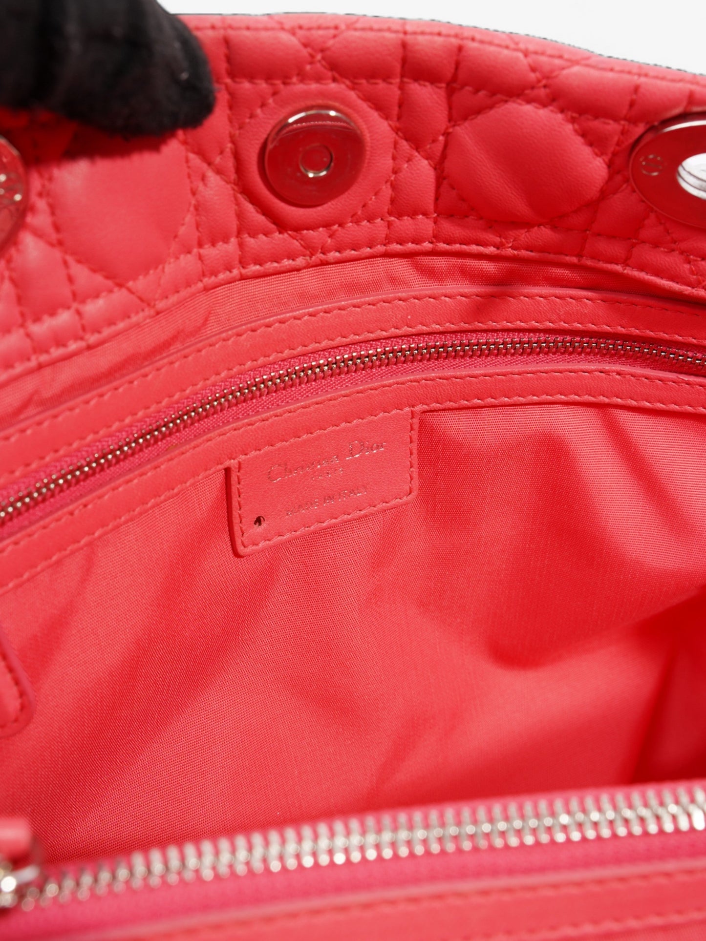 Christian Dior Cannage Tote Coral Lambskin Leather Large