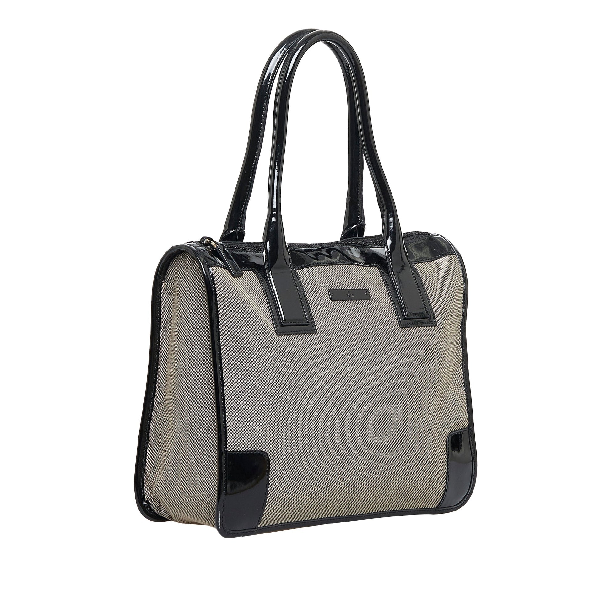 Gucci Grey Leather Canvas Handbag Style 1