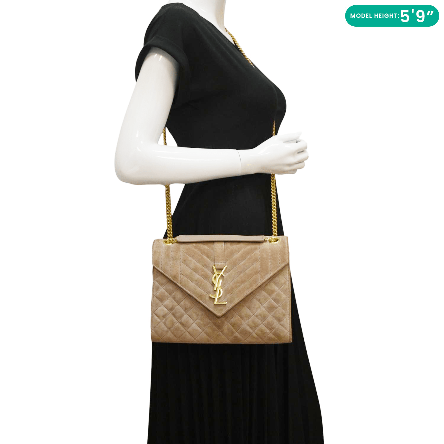 YVES SAINT LAURENT Medium Envelope Matelasse Suede Crossbody Bag Beige