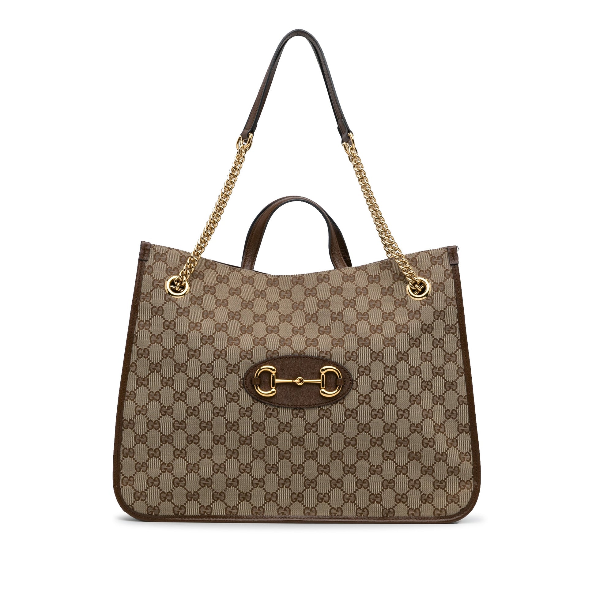 Gucci Horsebit Brown Leather Canvas Tote Style 3