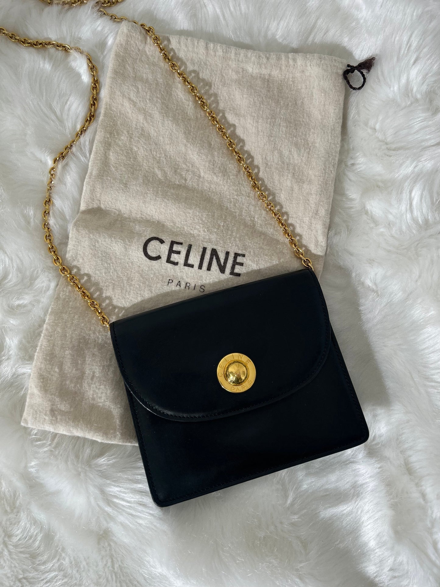 CELINE Starball Leather Chain Shoulder bag Black abwxxg