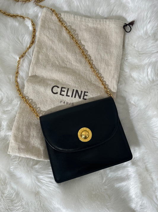 CELINE Starball Leather Chain Shoulder bag Black abwxxg