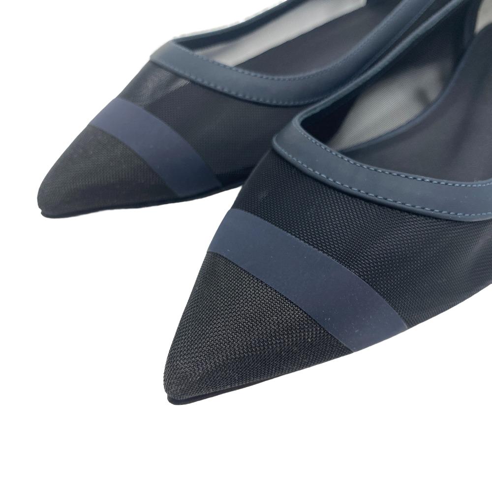 FENDI pumps leather Navy Flat Pumps 37 mesh Women 37 1/2