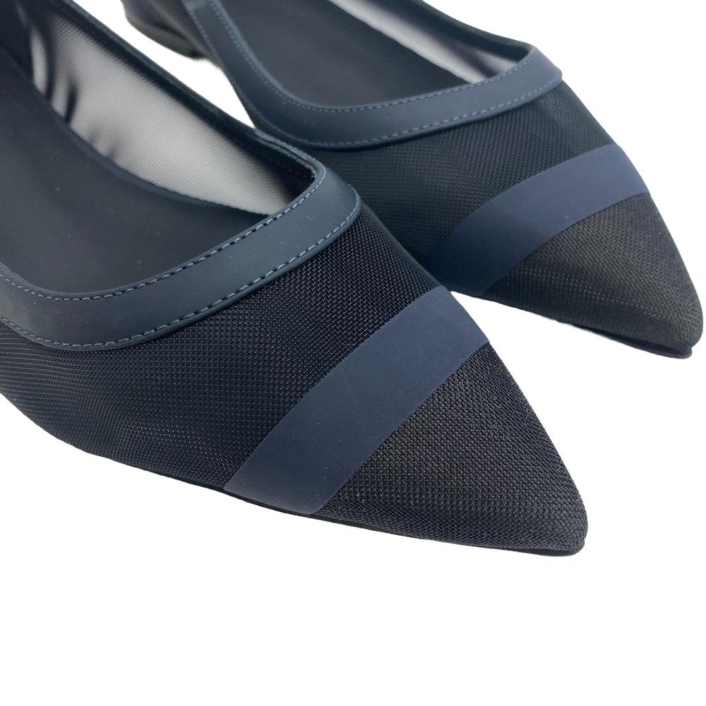 FENDI pumps leather Navy Flat Pumps 37 mesh Women 37 1/2