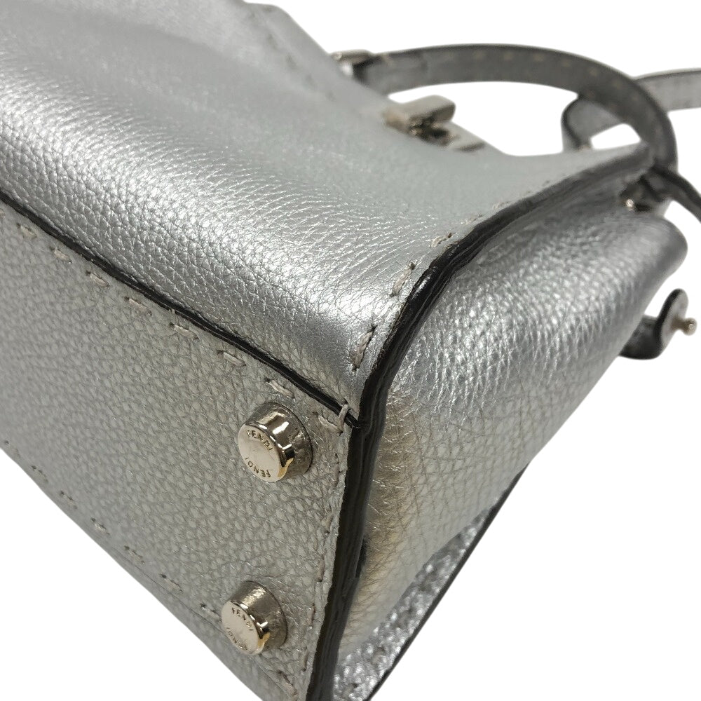 FENDI Handbag 8BN244 leather Silver Celeria Mini Pea Kaboo 2way Women