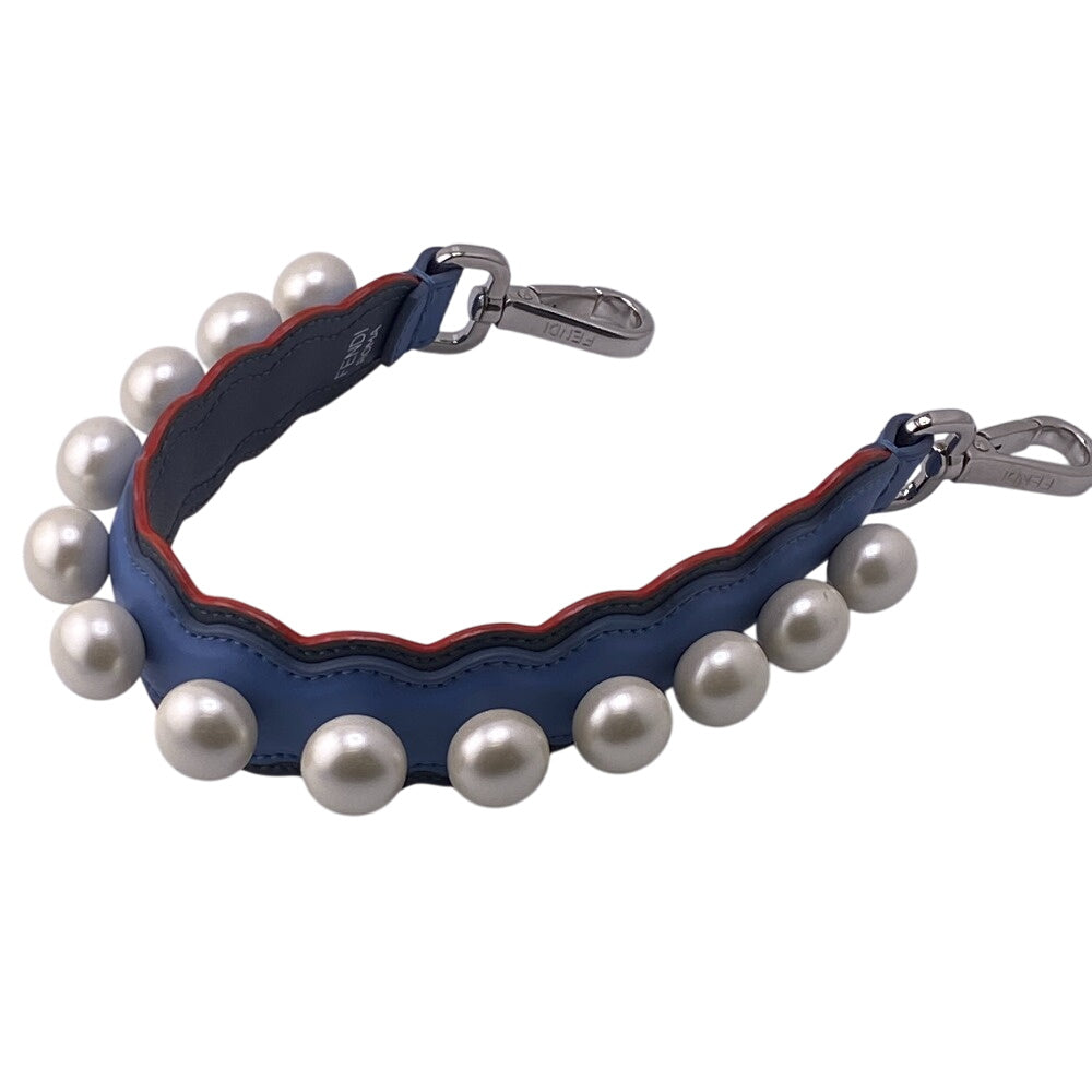 FENDI Shoulder strap Leather, Faux Pearl blue Mini strap you Women