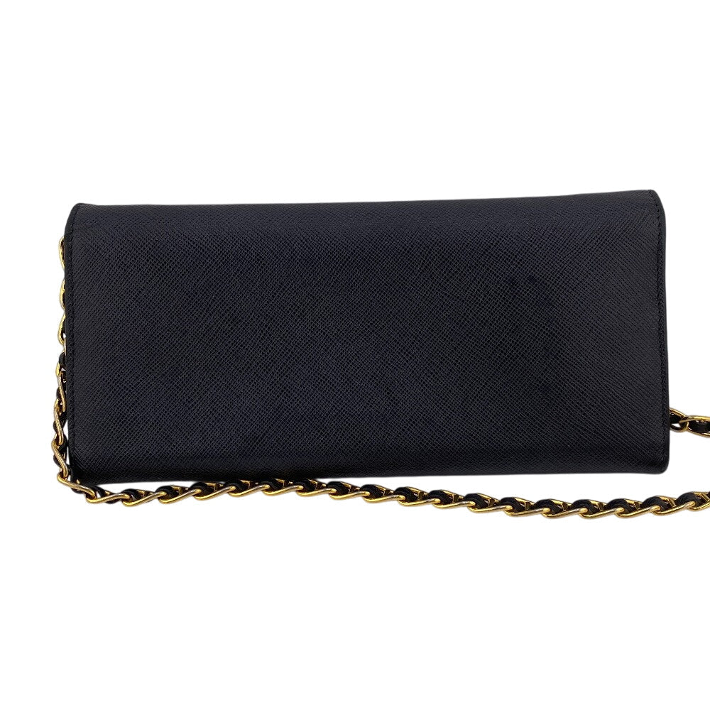 PRADA Long Wallet Purse leather black Shoulder Bag Safiano Chain wallet Women