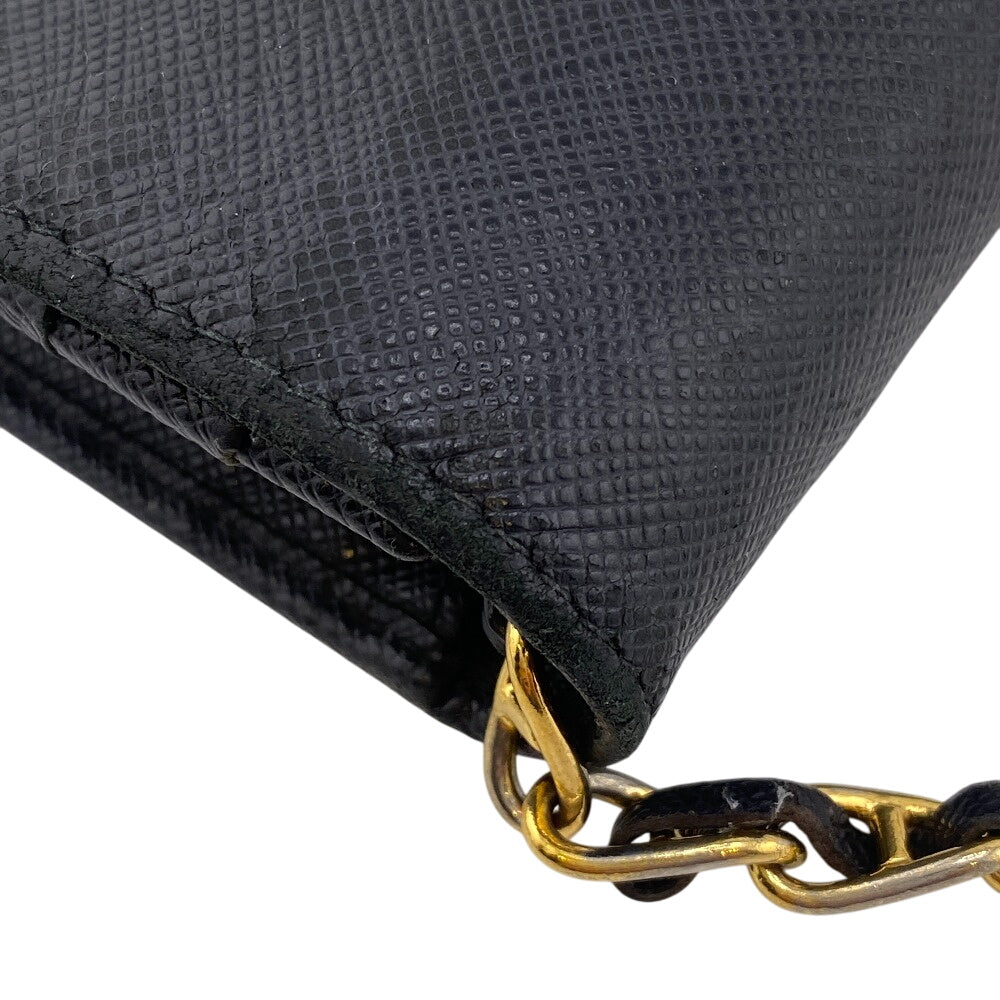 PRADA Long Wallet Purse leather black Shoulder Bag Safiano Chain wallet Women