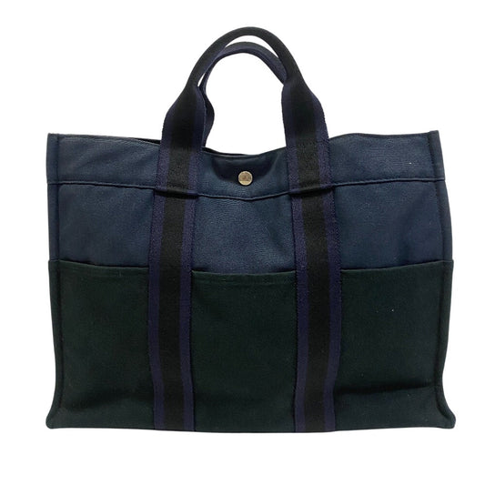 HERMES Handbag Canvas, Leather Navy By color Fool Toe Tote MM Women