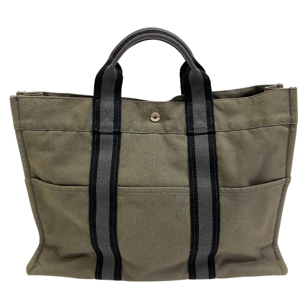 HERMES Tote Bag cotton Khaki green Tote BagA4 Fool Toe Tote MM Women(Unisex)