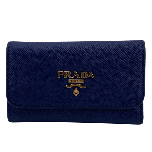 PRADA Key case Key holder 1PG222 leather blue Tri-fold Key case Key holder Safiano 6-key case Key holder Women