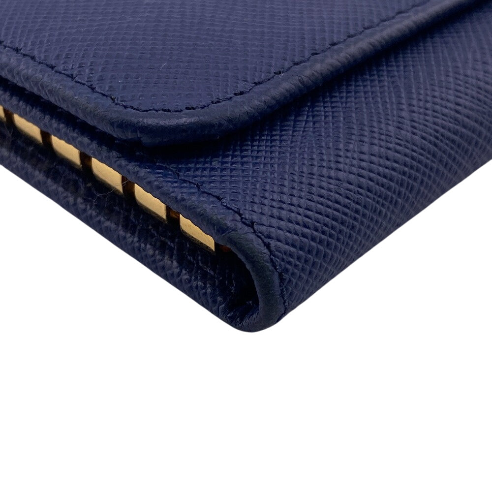 PRADA Key case Key holder 1PG222 leather blue Tri-fold Key case Key holder Safiano 6-key case Key holder Women