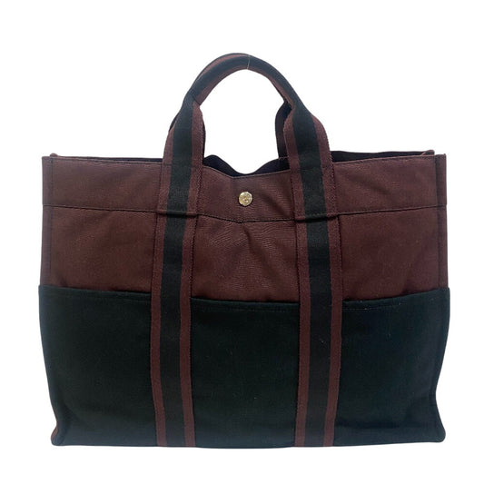 HERMES Tote Bag Cotton canvas wine-red Tote Bag By color Fool ToeMM Women(Unisex)