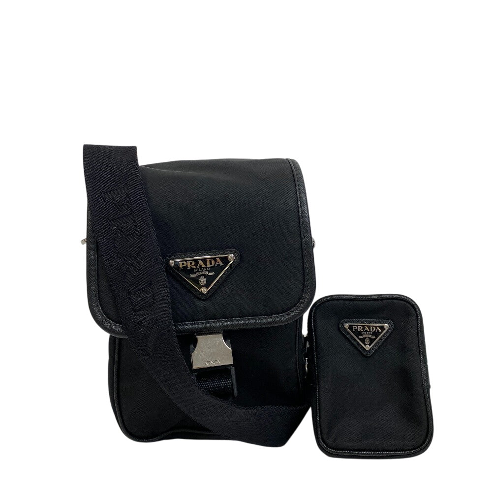 PRADA Shoulder Bag Nylon, Saffiano leather black triangle plate mens