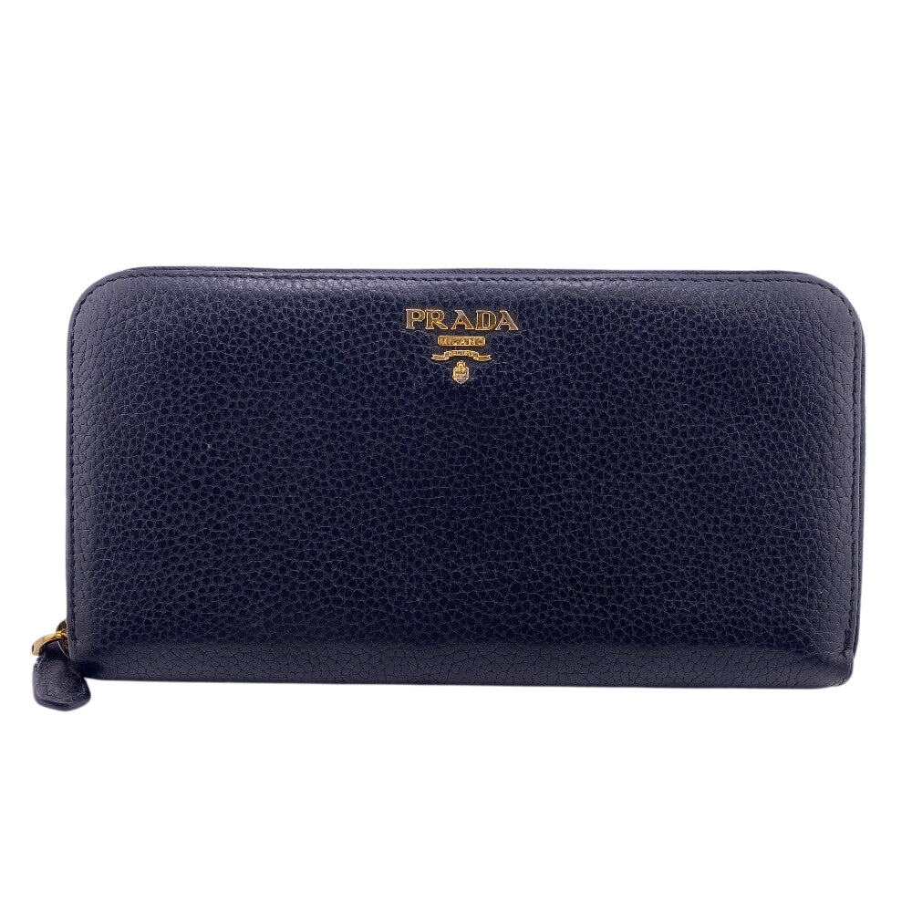 PRADA Long Wallet Purse 1ML506 leather black Zip Around Safiano Round zipper Women