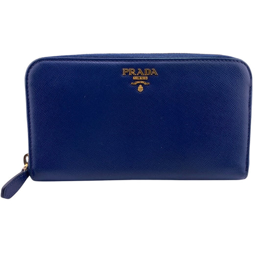PRADA Long Wallet Purse 1M0506 leather blue Zip Around Safiano Round zip Women