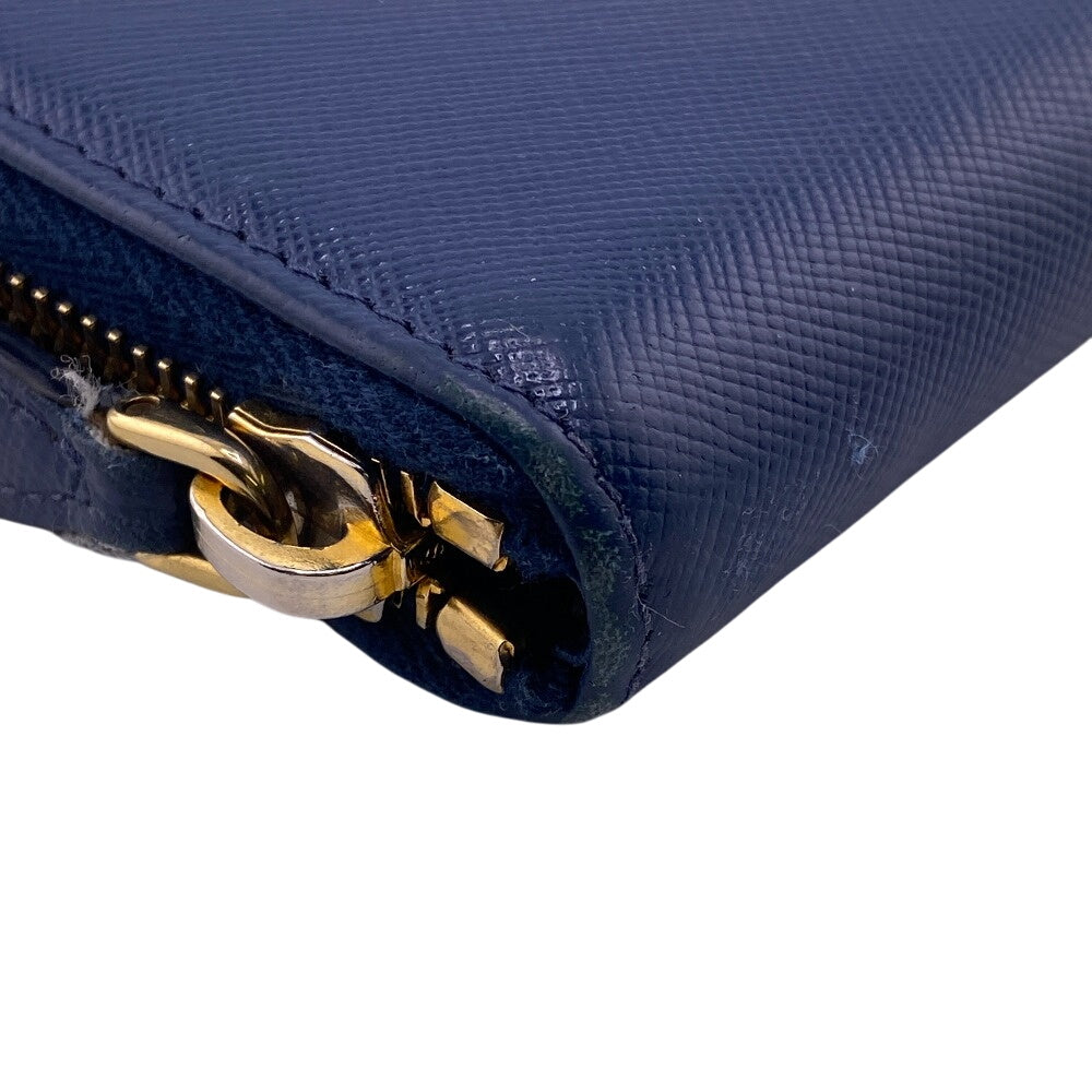 PRADA Long Wallet Purse 1M0506 leather blue Zip Around Safiano Round zip Women
