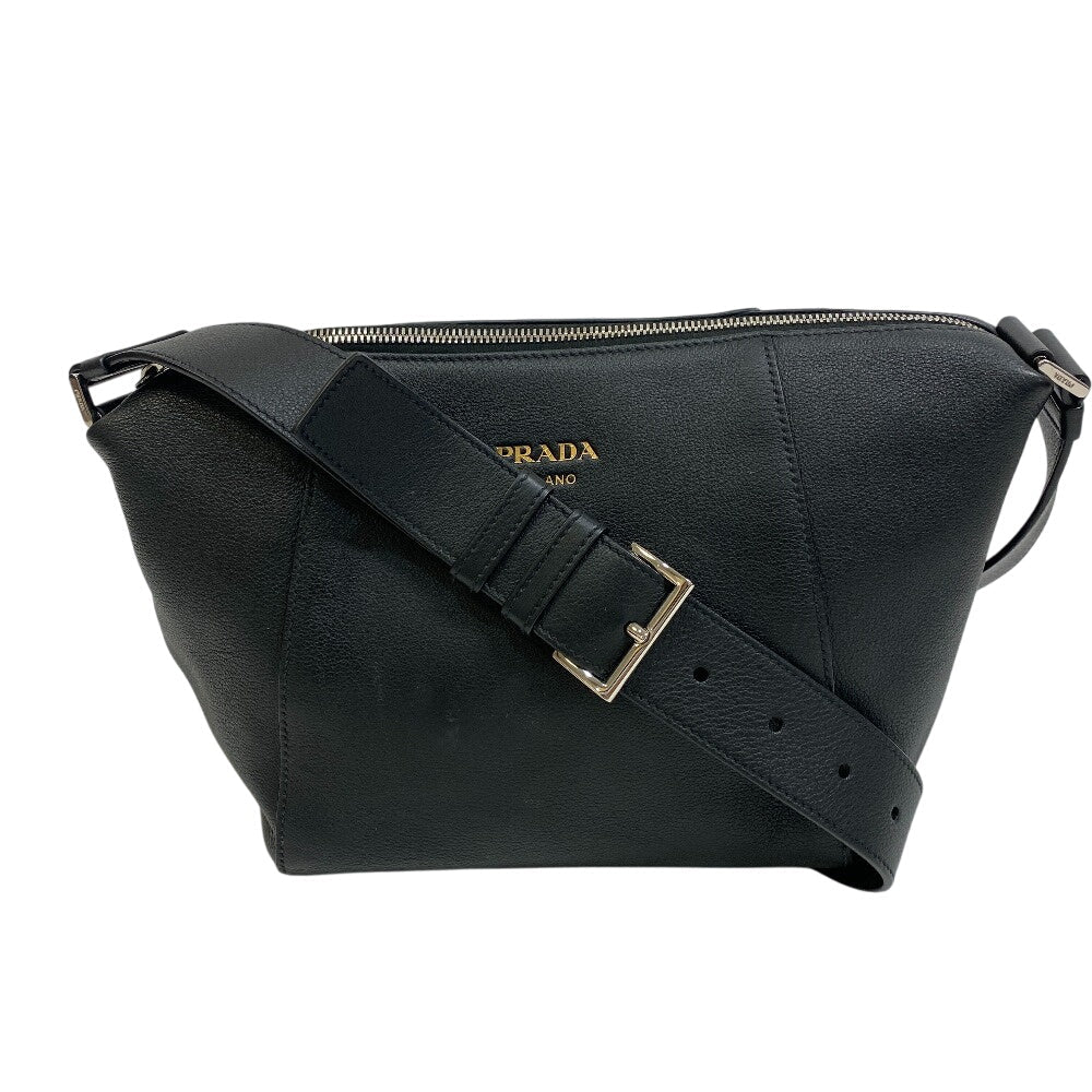 PRADA Shoulder Bag leather black Men's Leather Line Embossed logo mens
