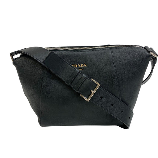 PRADA Shoulder Bag leather black Men's Leather Line Embossed logo mens