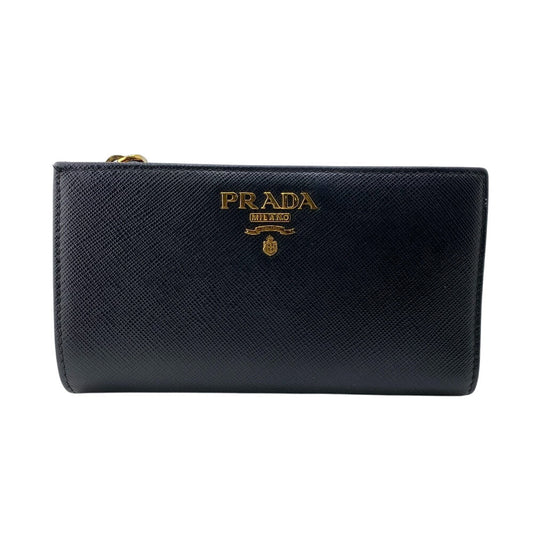 PRADA Bifold Wallet 1ML009 leather black W pocket Safiano Women