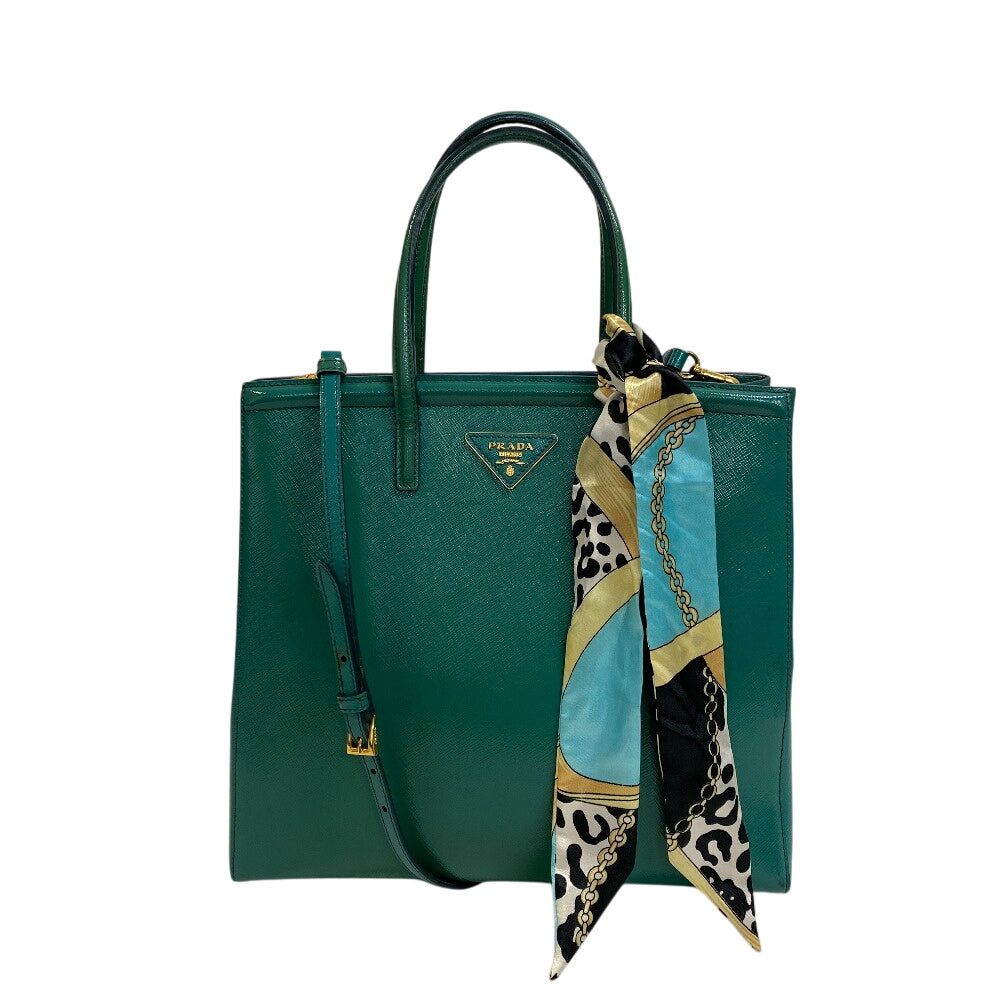 PRADA Handbag leather green Safiano Vernis