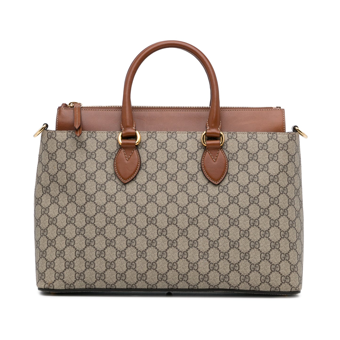 Gucci GG Supreme Brown Leather Canvas Shoulder Bag