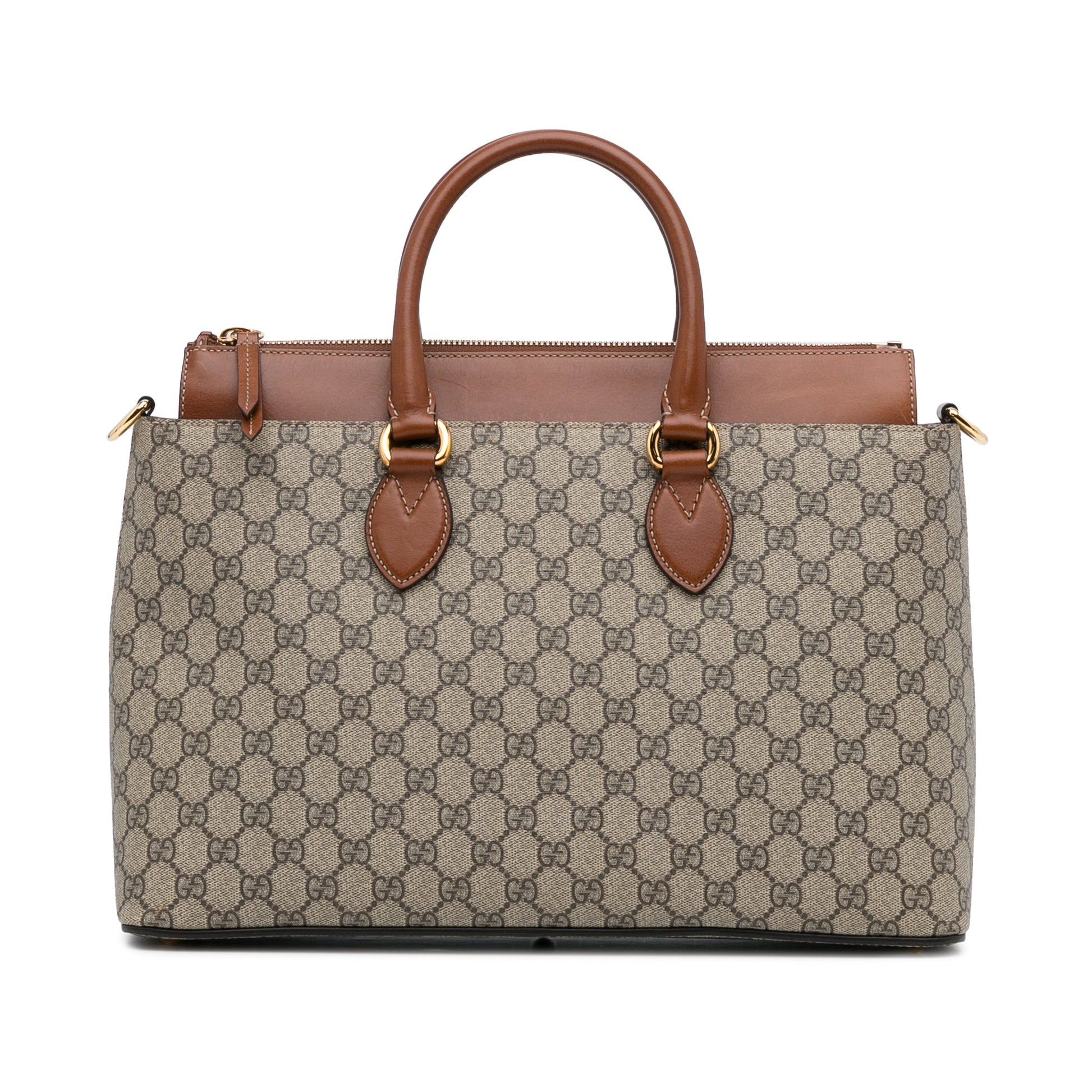 Gucci GG Supreme Brown Leather Canvas Shoulder Bag