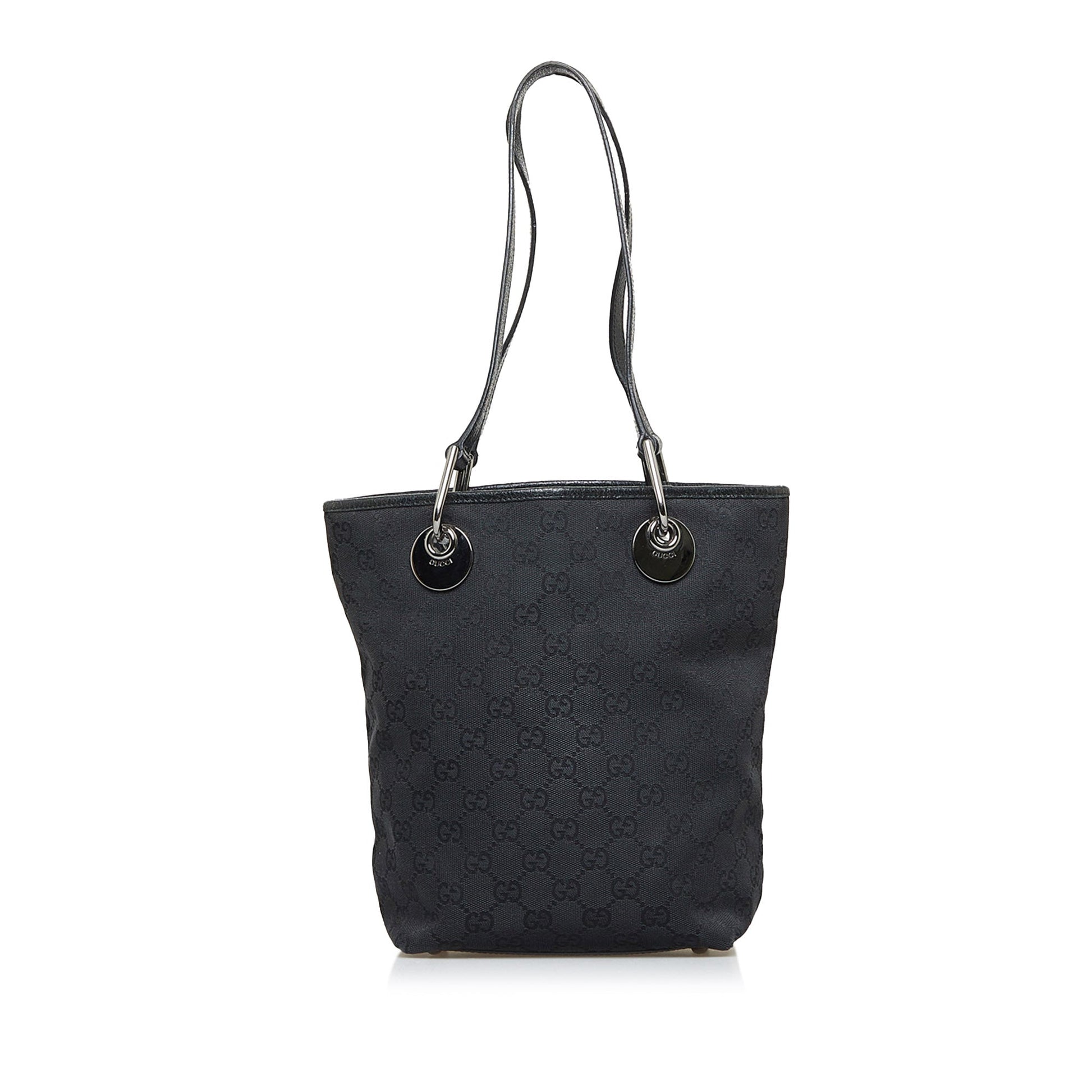Gucci Black Leather Canvas Tote Style 26