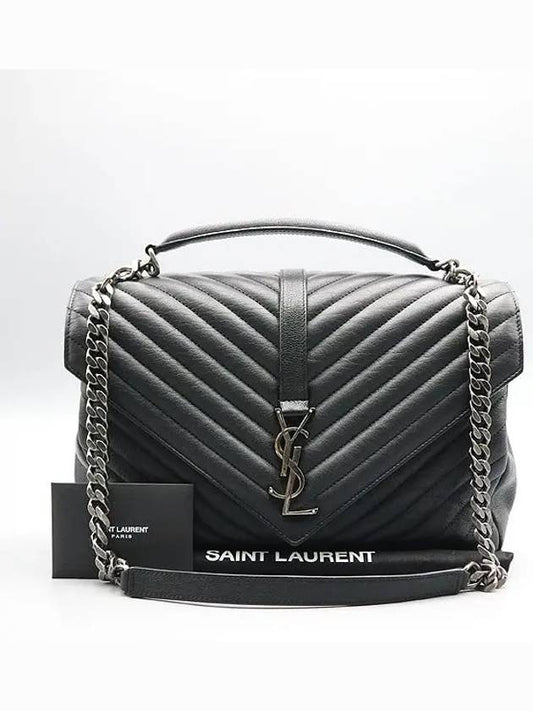 Luxury Saint Laurent Trending 2026 600278 Black leather YSL silver logo decoration COLLEGE large L size tote bag shoulder strap 2WAY