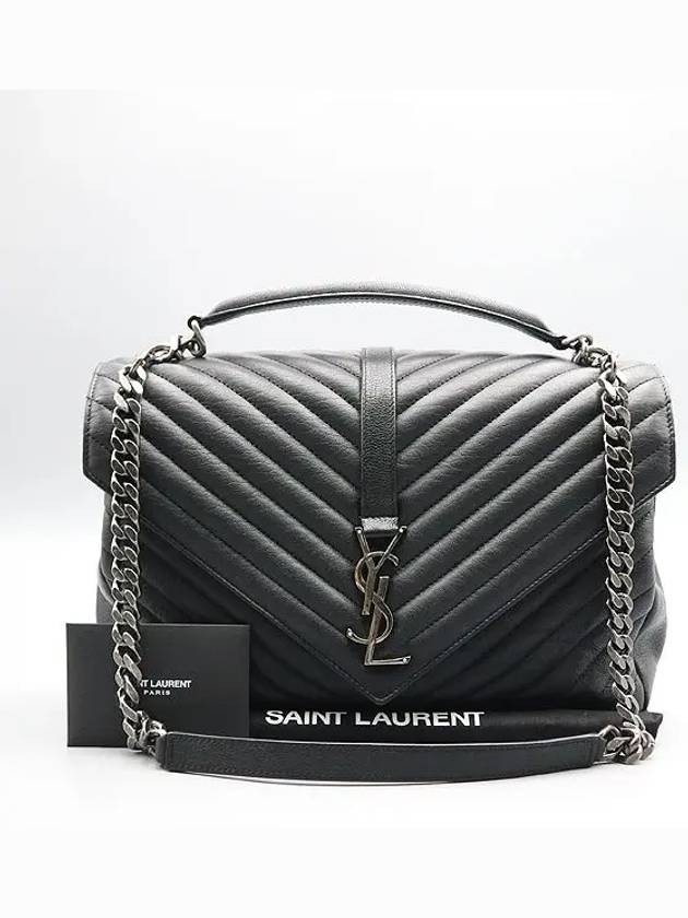 Luxury Saint Laurent Trending 2025 600278 Black leather YSL silver logo decoration COLLEGE large L size tote bag shoulder strap