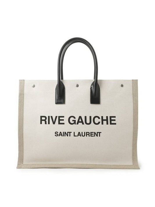 Luxury Saint Laurent Trending 2025 Rive Gauche Canvas Smooth Leather Large Tote Bag Beige