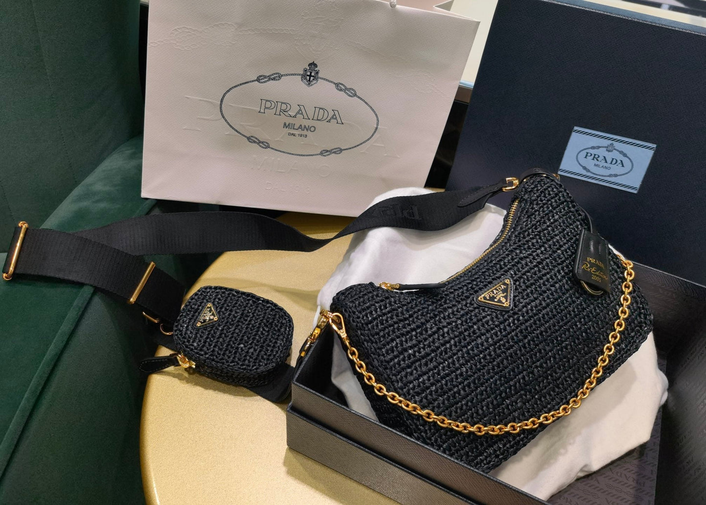 BOLSA Prada RE-EDITION RÁFIA Luxury Handbag