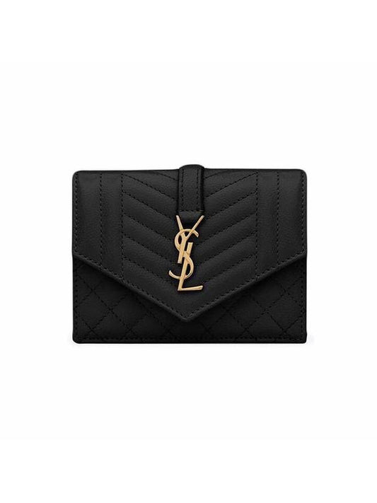 Luxury Saint Laurent Trending 2026 Matelasse Monogram Card Wallet Black