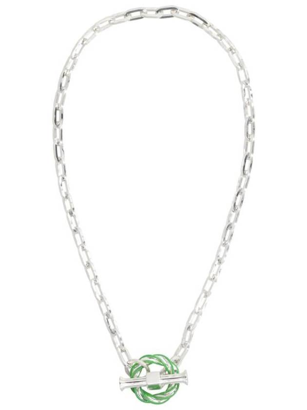 Luxury Bottega Veneta Filler Chain Necklace Green Silver