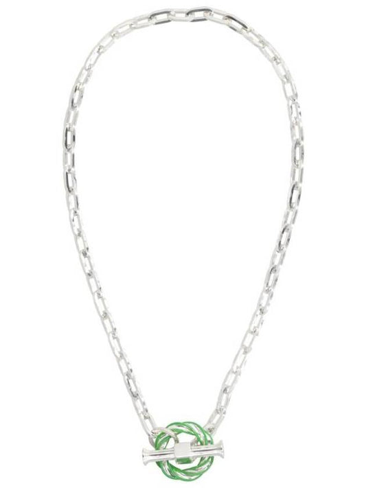Luxury Bottega Veneta Filler Chain Necklace Green Silver