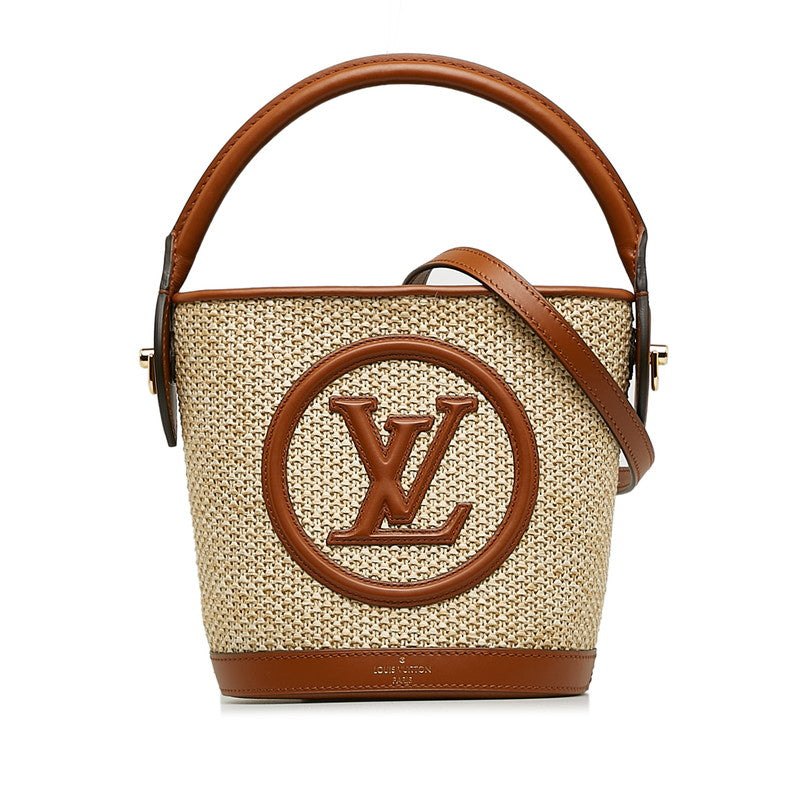 Louis Vuitton Bucket Handbag 2WAY Natural Brown Leather Raffia Louis Vuitton