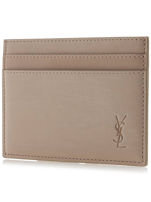 Luxury Saint Laurent Trending 2026 Cassandre Debossed Logo Leather Card Wallet Beige
