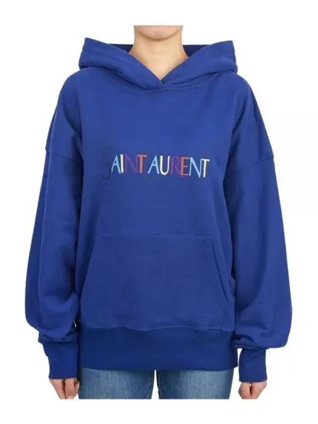 Luxury Saint Laurent Trending 2026 Women's Logo Hoodie Blue