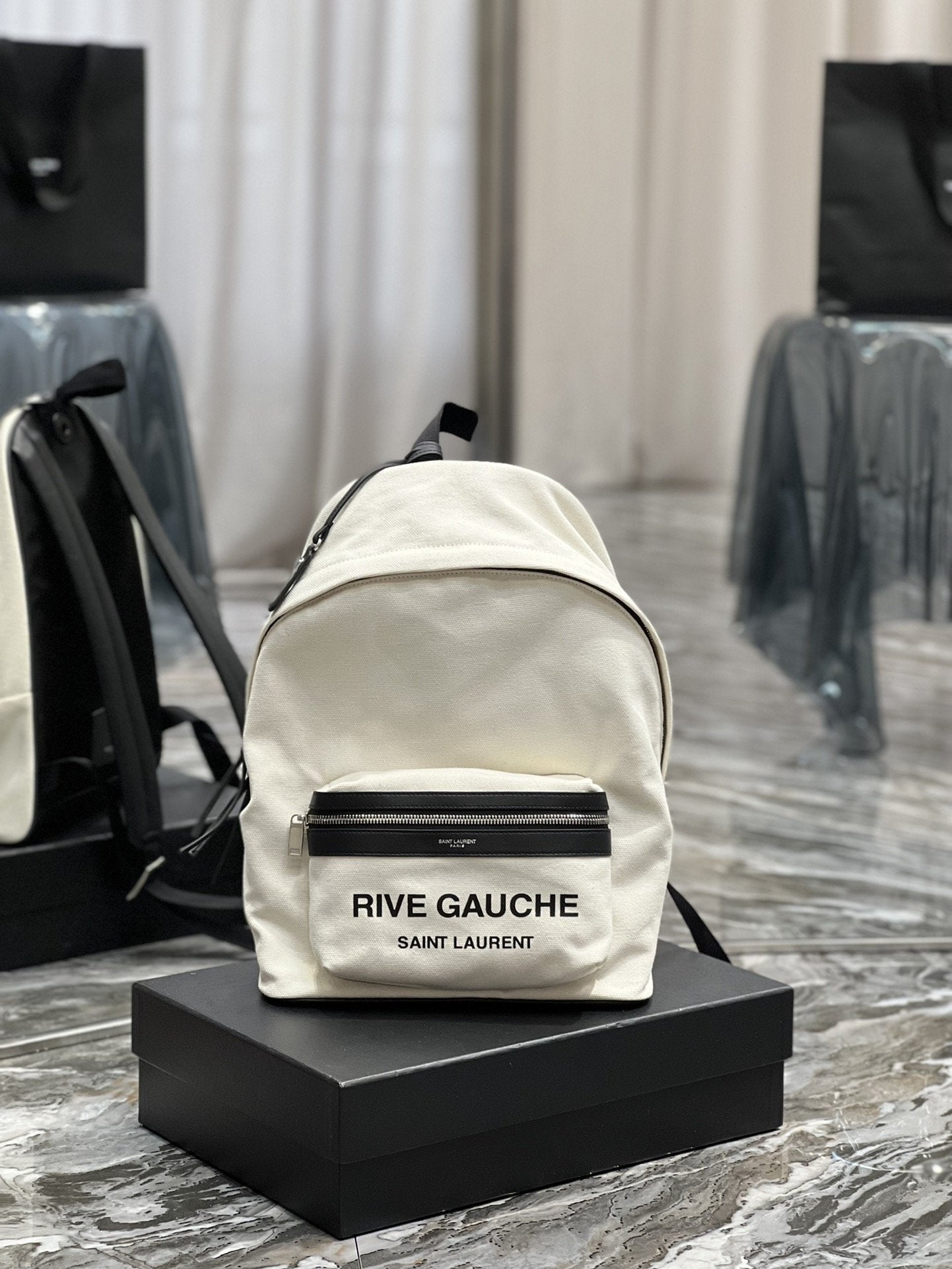 Yves Saint Laurent City Backpack In Canvas Unisex.8in/ White