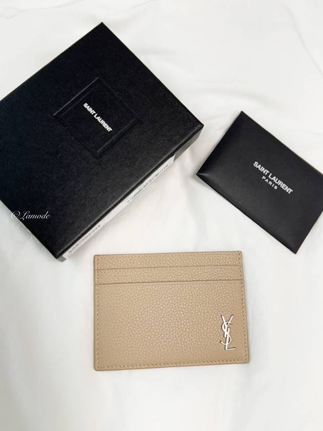 Luxury Saint Laurent Trending 2026 Casandre Small Grain Leather Card Wallet Sea Salt