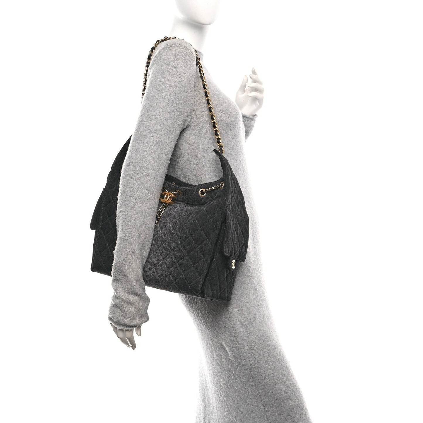 Washed Quilted Medium Chanel 25 Handbag Black