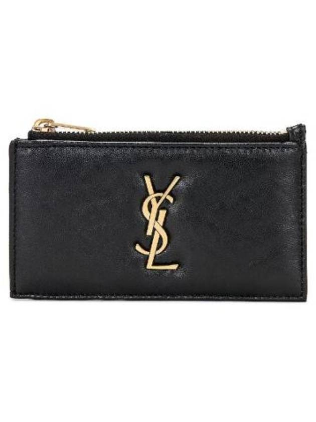 Luxury Saint Laurent Trending 2026 Cassandre Zipped Card Wallet Black