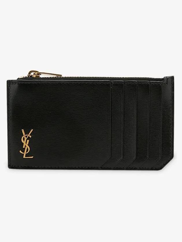 Luxury Saint Laurent Trending 2026 Monogram Leather Gold Zipper Card Wallet Black