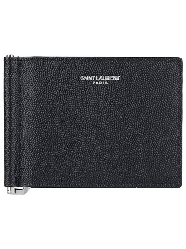Luxury Saint Laurent Trending 2026 Textured Classic Leather Money Clip Half Wallet Black
