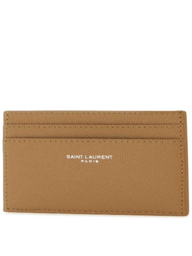 Luxury Saint Laurent Trending 2026 Logo Detail Calfskin Card Wallet Teakwood
