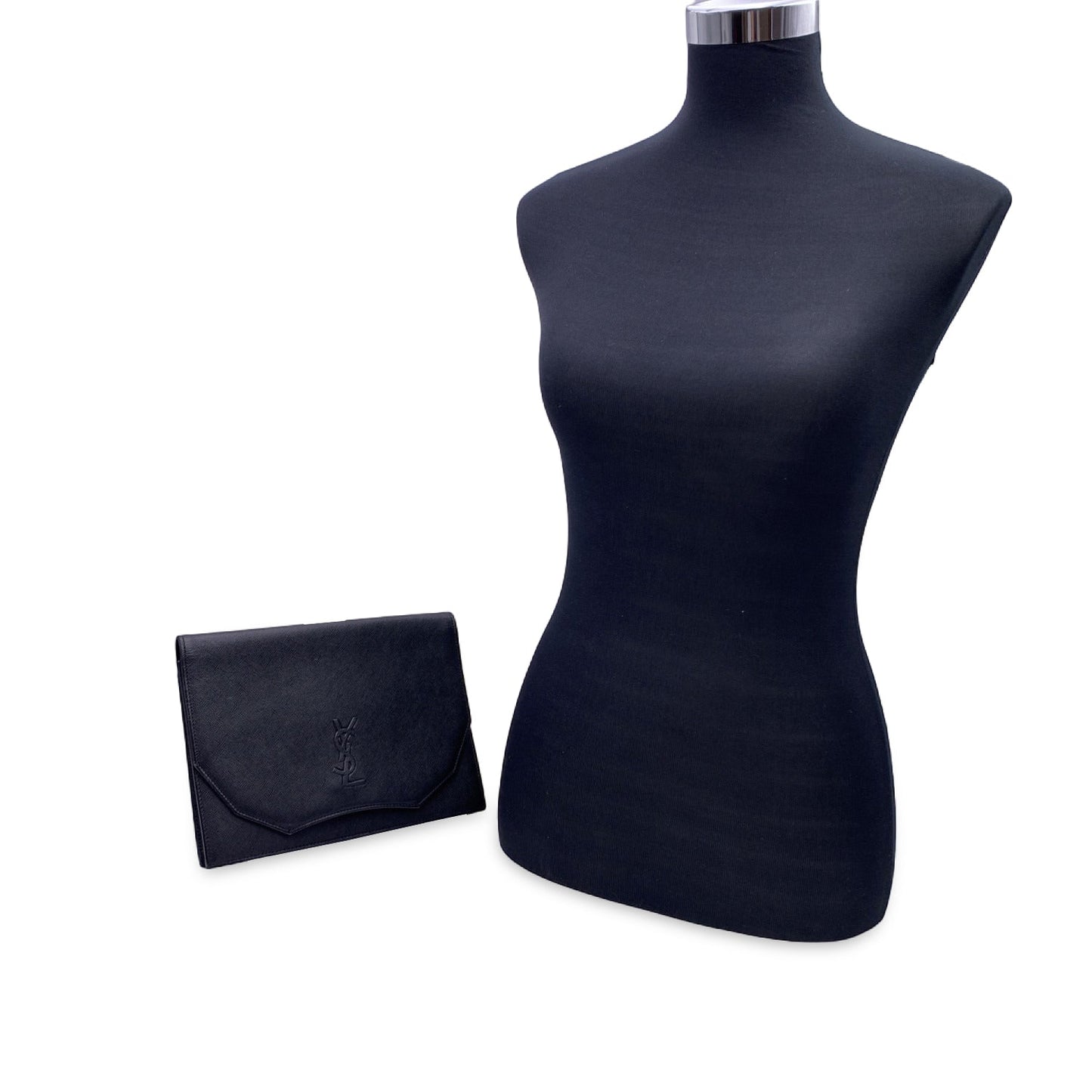Yves Saint Laurent Black Leather YSL Logo Clutch Bag