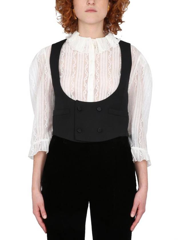 Luxury Saint Laurent Trending 2026 Women's Wool Tuxedo Vest Black