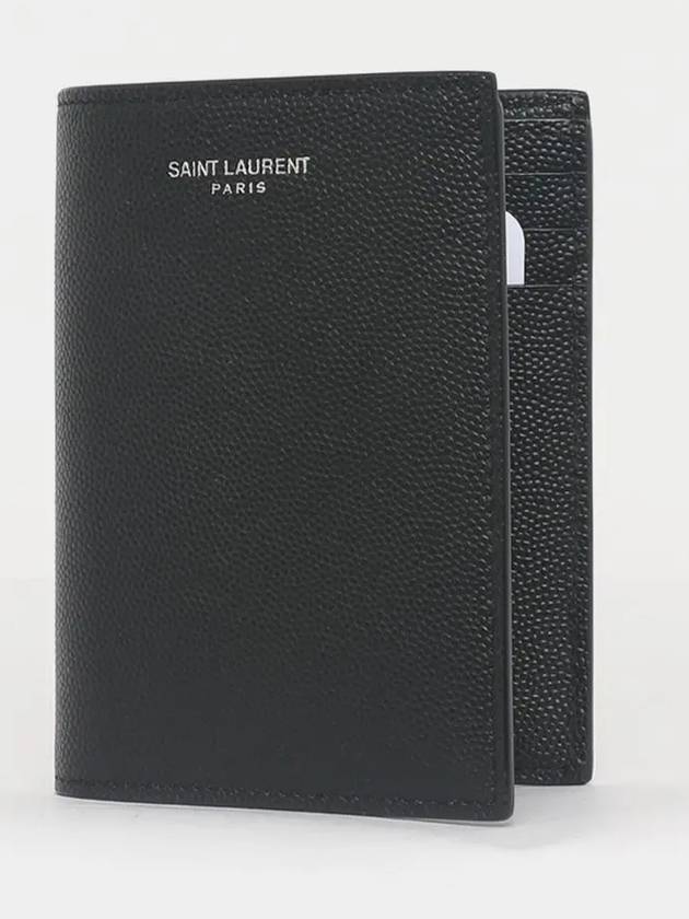 Luxury Saint Laurent Trending 2026 Logo Grain Leather Half Wallet Black