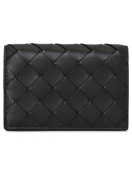 Luxury Bottega Veneta Intrecciato Flap Business Card Wallet Black