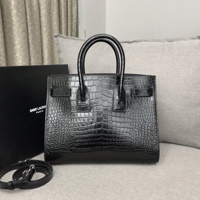 Yves Saint Laurent Sac De Jour Small In Embossed Crocodile Black Luxury Handbag